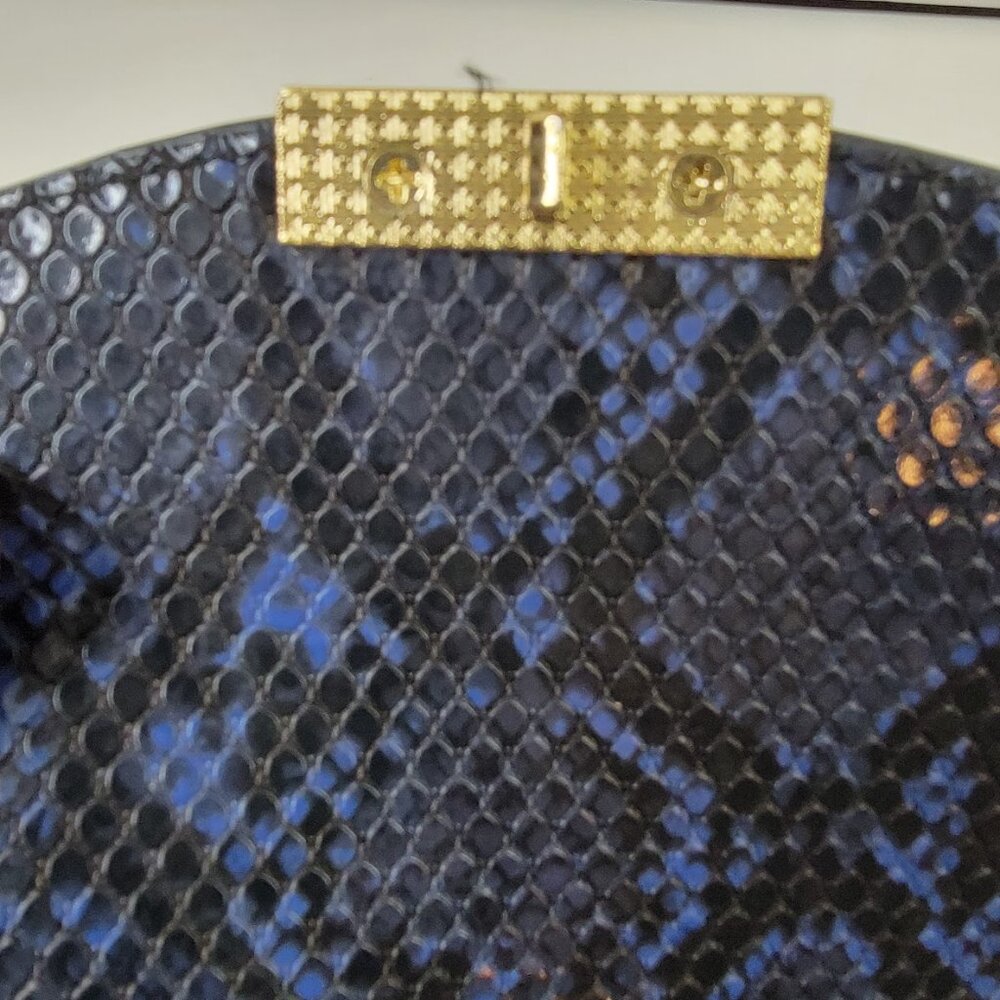 BCBG Faux Snakeskin Crossbody Bag – Blue & Black with Gold Chain - Picture 10 of 11